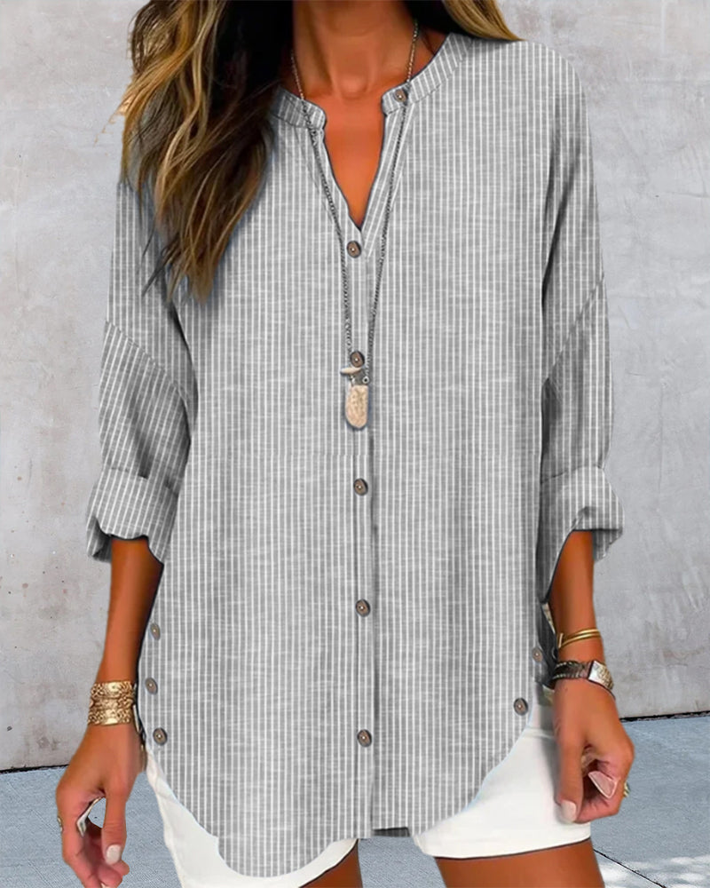 Women's Striped Tunic Blouse - Casual Summer Button Front Top