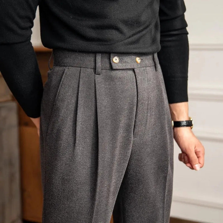 Men's High Waist Pleated Pants - Tailored Straight Leg Trousers