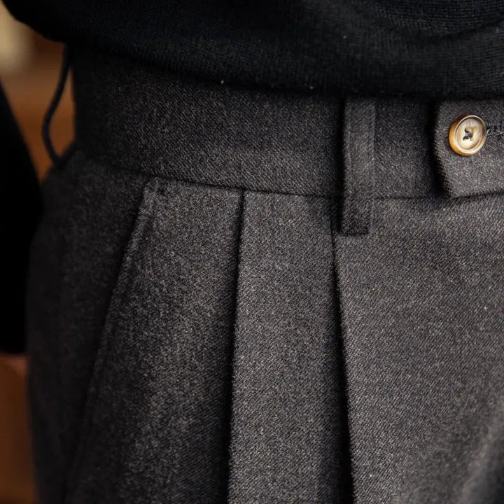 Men's High Waist Pleated Pants - Tailored Straight Leg Trousers