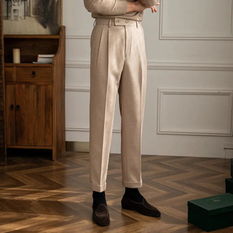 Men's High Waist Pleated Pants - Tailored Straight Leg Trousers
