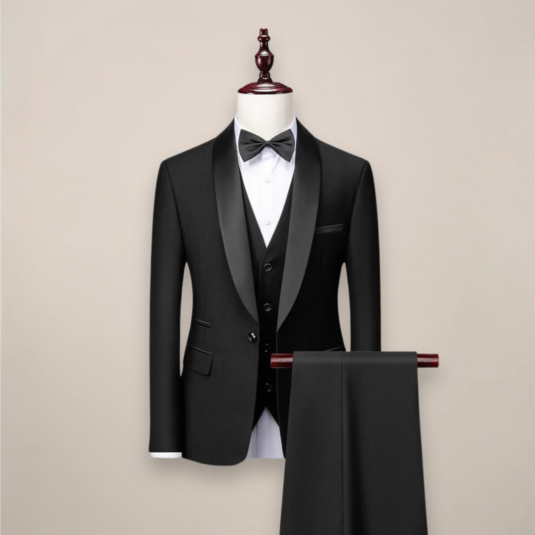 Men's 3 Piece Tuxedo Suit - Slim Fit Blazer Vest and Pants