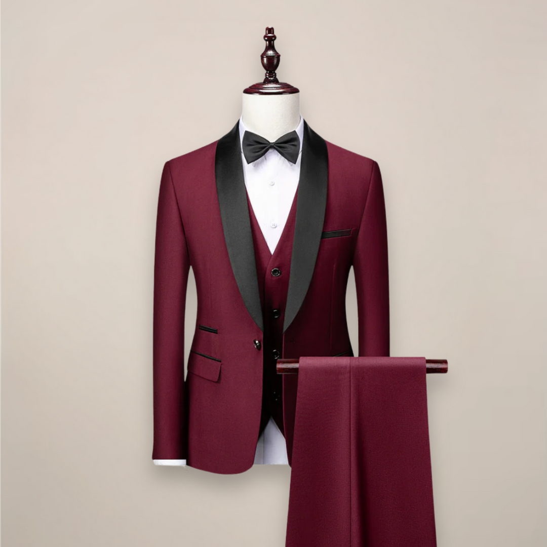 Men's 3 Piece Tuxedo Suit - Slim Fit Blazer Vest and Pants