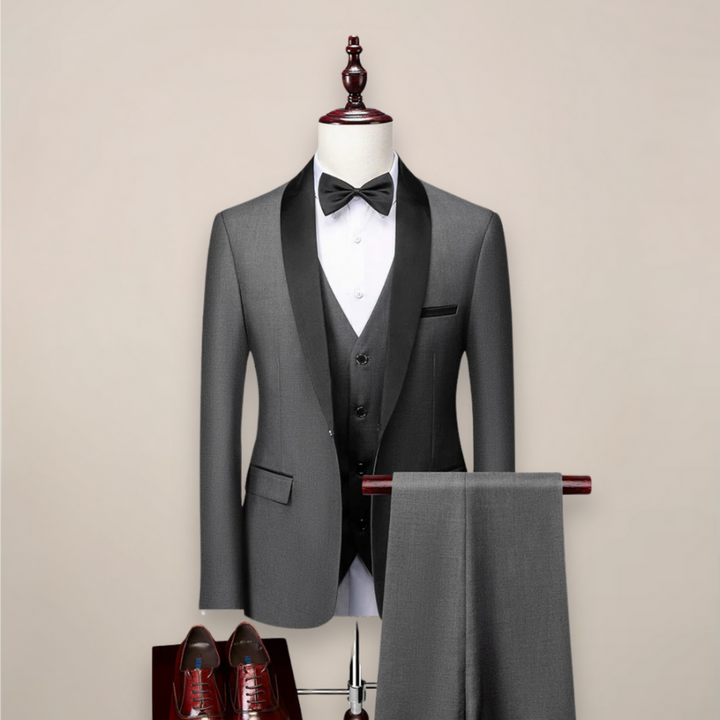 Men's 3 Piece Tuxedo Suit - Slim Fit Blazer Vest and Pants