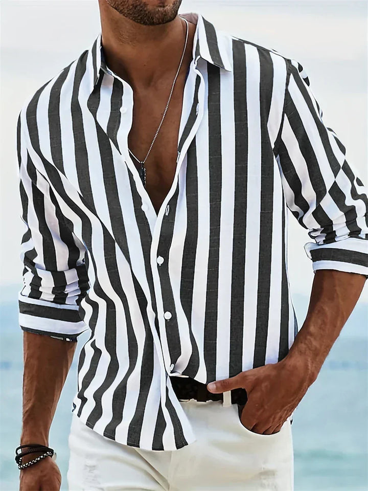 Men's Striped Long Sleeve Shirt - Casual Summer Button Down