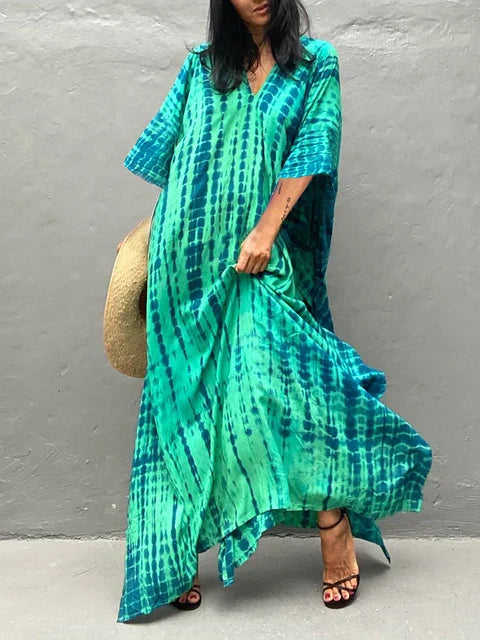 Women's Summer Caftan Maxi Dress - Loose V Neck Casual Boho