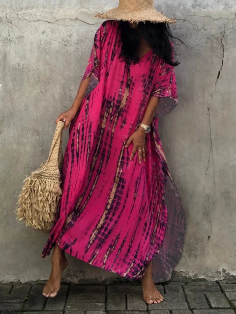 Women's Summer Caftan Maxi Dress - Loose V Neck Casual Boho