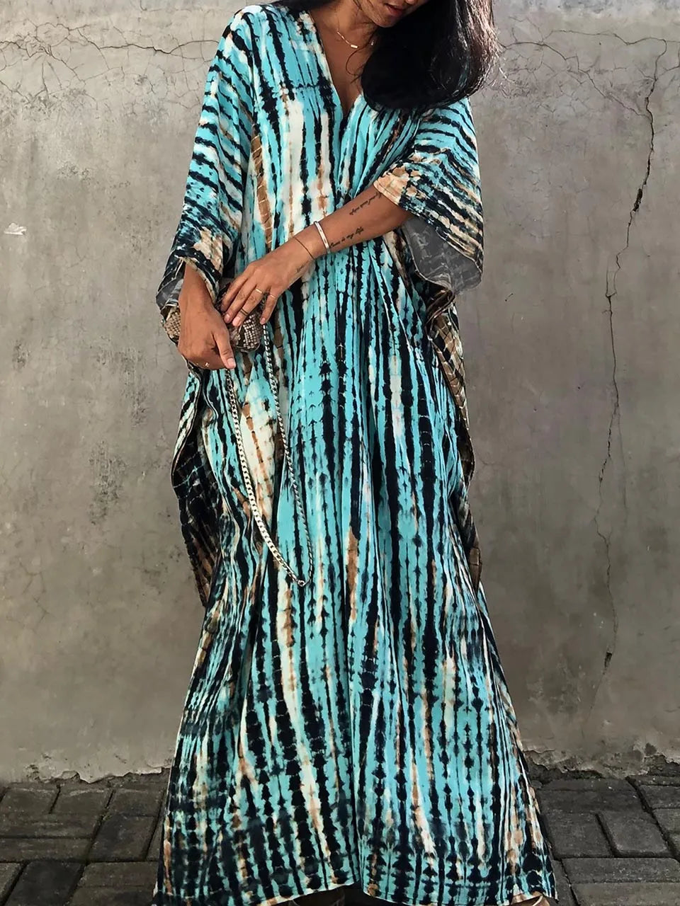 Women's Summer Caftan Maxi Dress - Loose V Neck Casual Boho