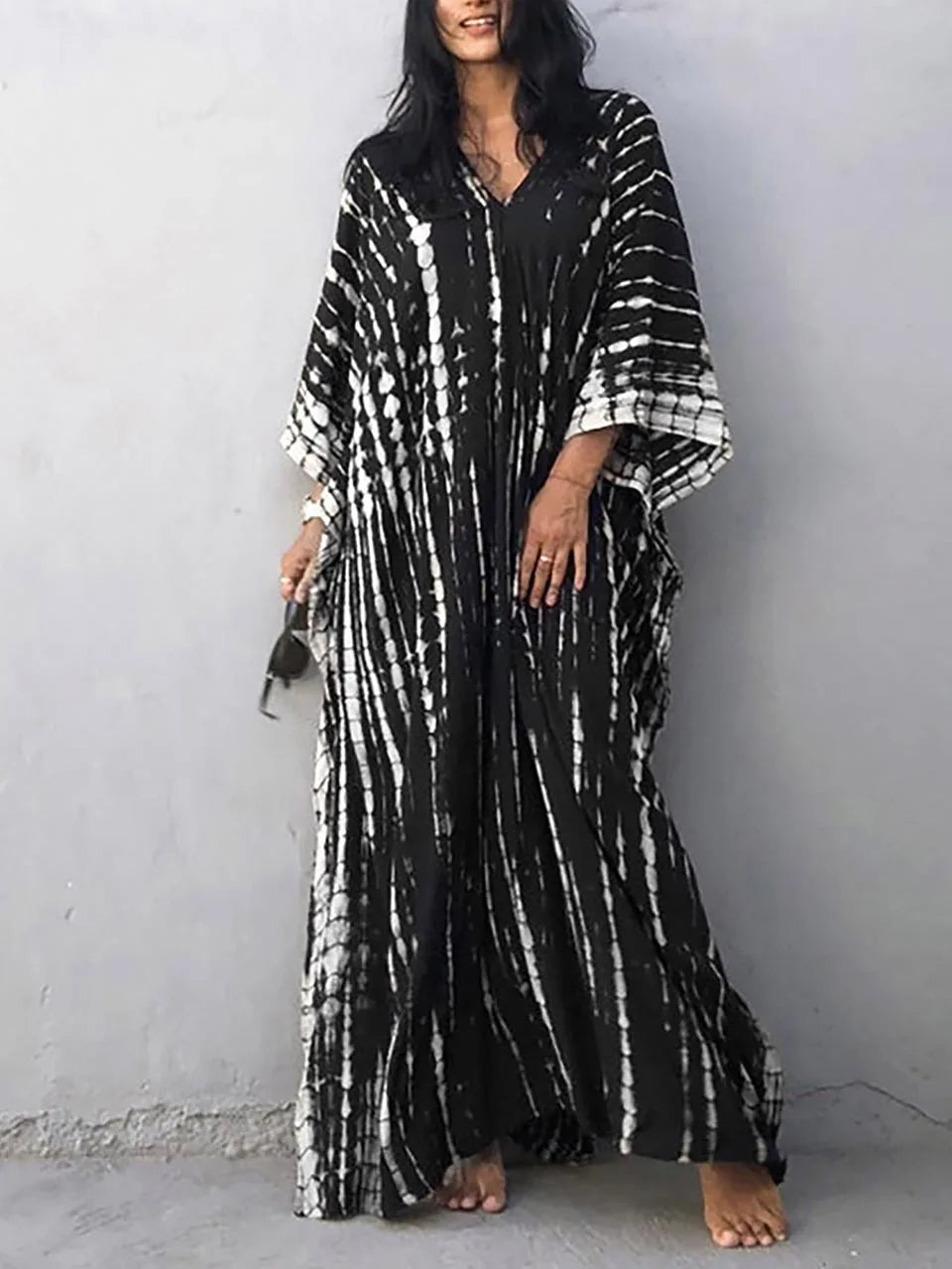 Women's Summer Caftan Maxi Dress - Loose V Neck Casual Boho