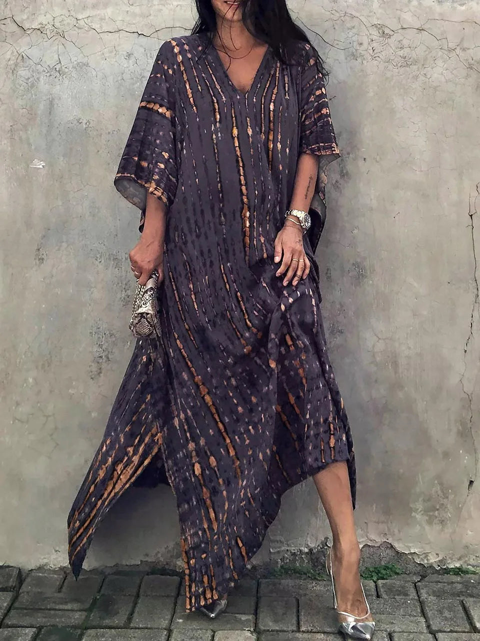 Women's Summer Caftan Maxi Dress - Loose V Neck Casual Boho