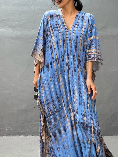 Women's Summer Caftan Maxi Dress - Loose V Neck Casual Boho