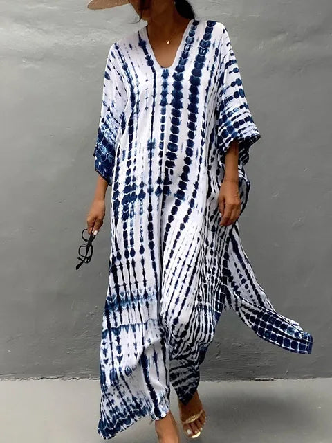 Women's Summer Caftan Maxi Dress - Loose V Neck Casual Boho