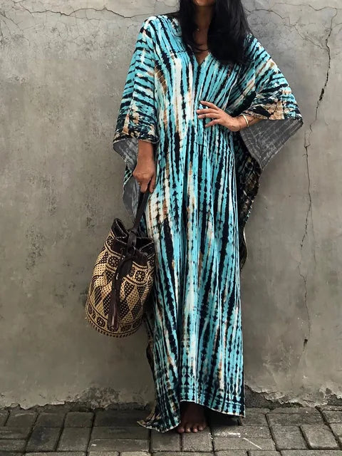 Women's Summer Caftan Maxi Dress - Loose V Neck Casual Boho