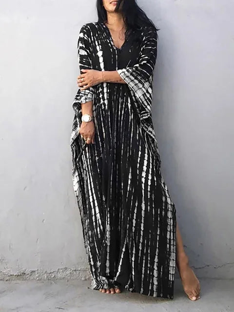 Women's Summer Caftan Maxi Dress - Loose V Neck Casual Boho