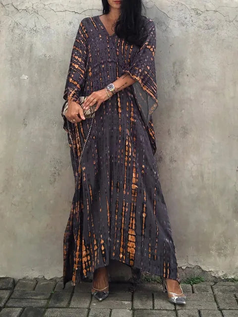 Women's Summer Caftan Maxi Dress - Loose V Neck Casual Boho