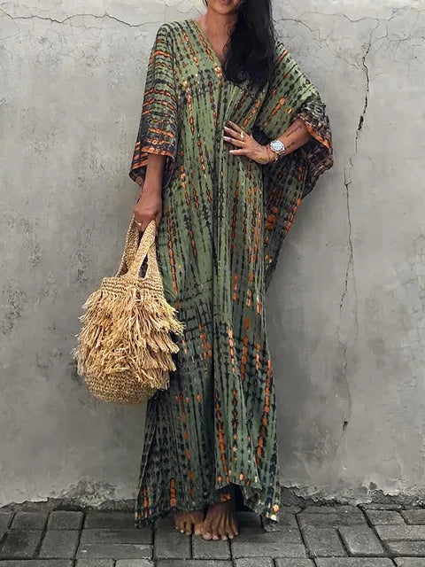 Women's Summer Caftan Maxi Dress - Loose V Neck Casual Boho
