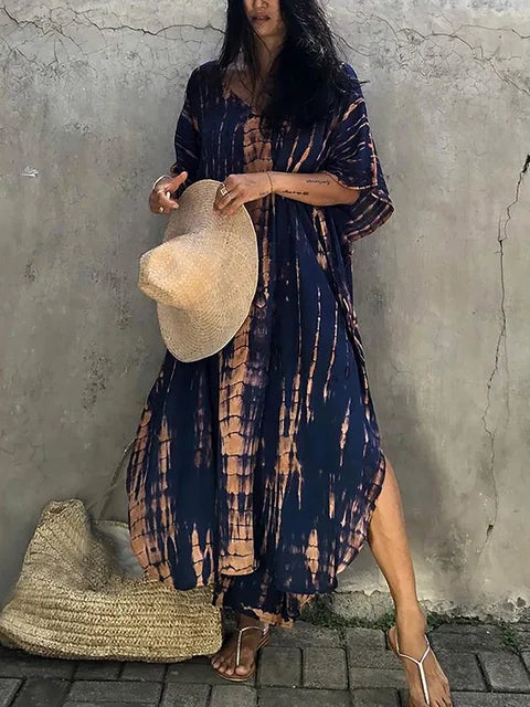 Women's Summer Caftan Maxi Dress - Loose V Neck Casual Boho