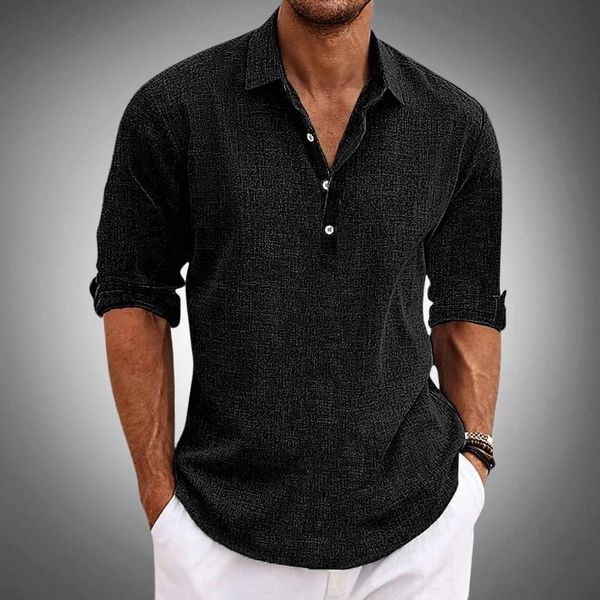 Men's Long Sleeve Polo Shirt - Summer Casual Popover