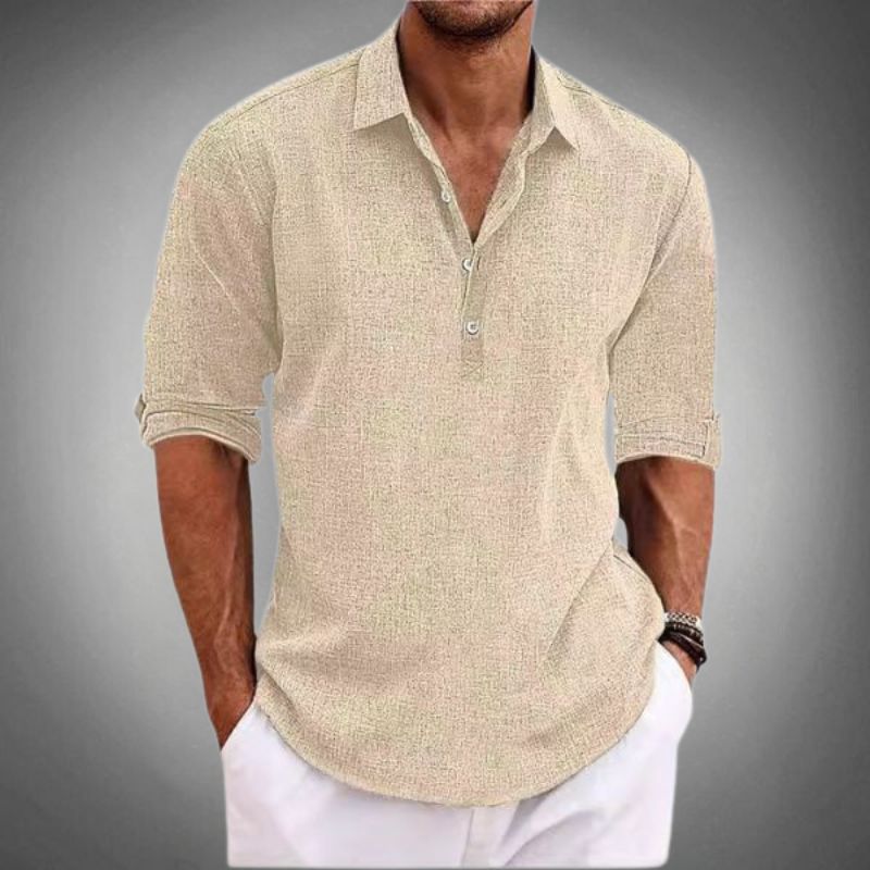 Men's Long Sleeve Polo Shirt - Summer Casual Popover