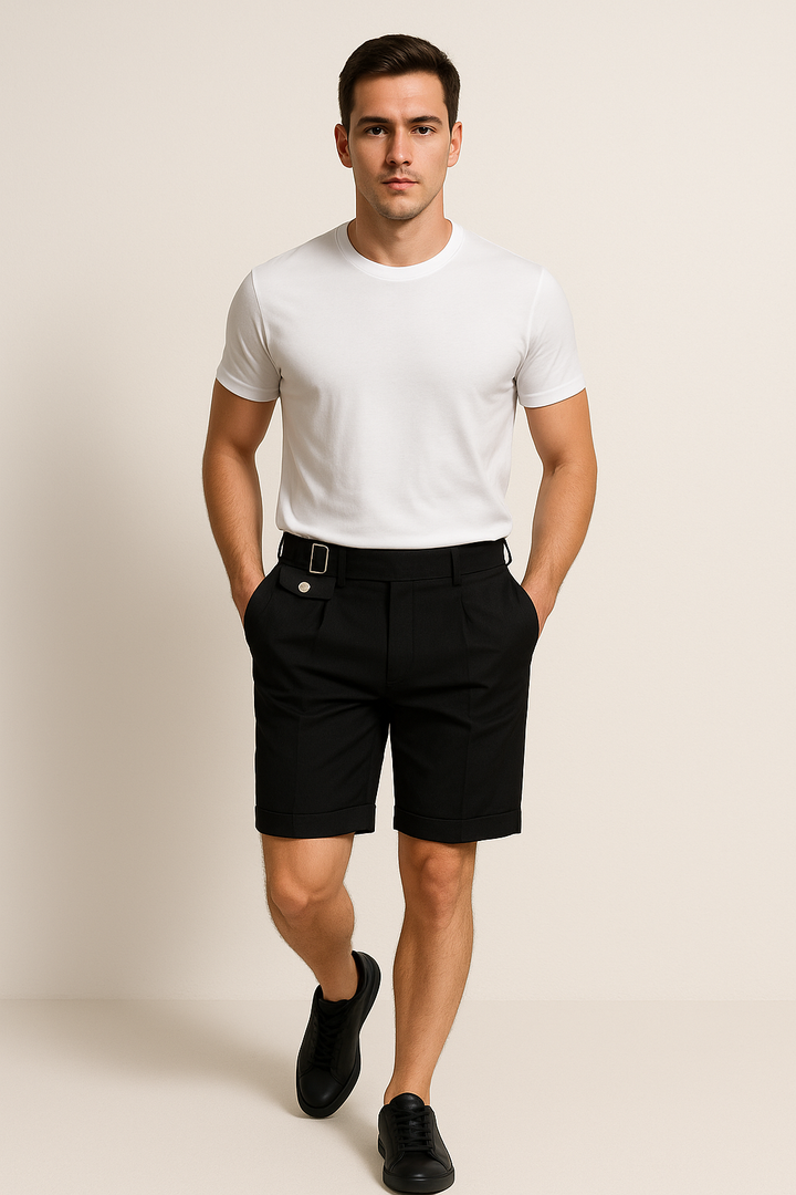 Men's Tailored Pleated Shorts - Summer Slim Fit with Cuffs