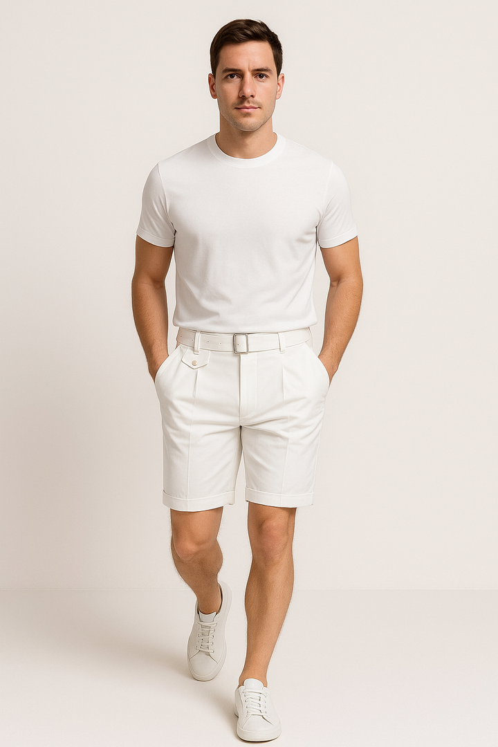 Men's Tailored Pleated Shorts - Summer Slim Fit with Cuffs