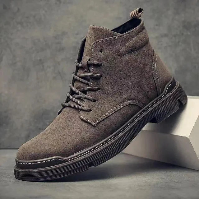 Men's Suede Lace Up Ankle Boots - Casual Shoes for Work