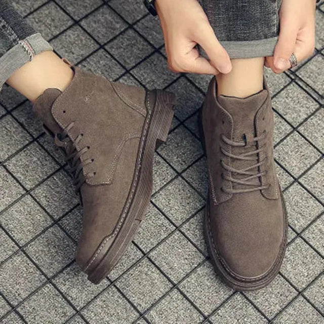 Men's Suede Lace Up Ankle Boots - Casual Shoes for Work