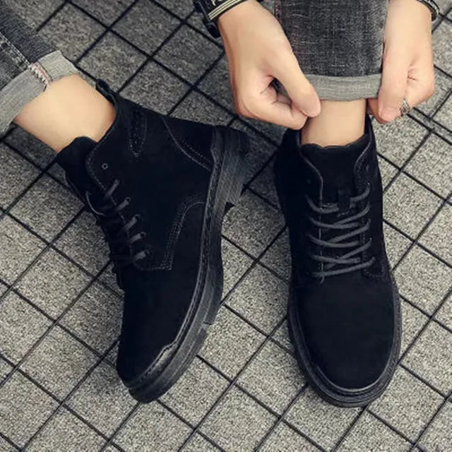 Men's Suede Lace Up Ankle Boots - Casual Shoes for Work